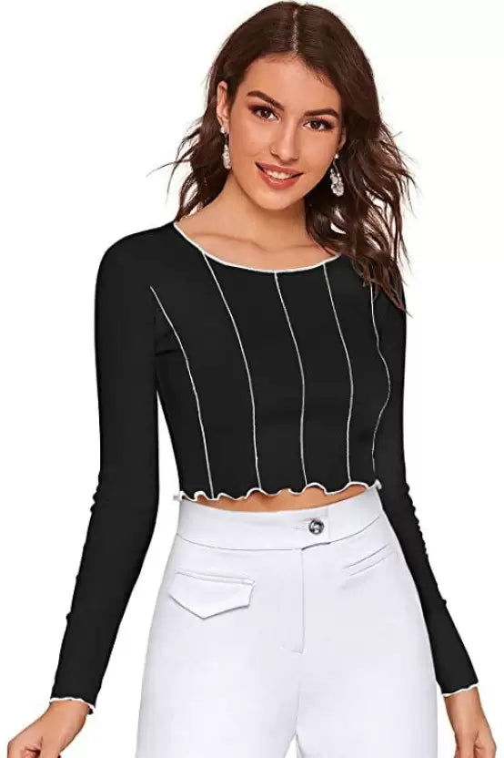 Casual Regular Sleeves Solid Women Black Top